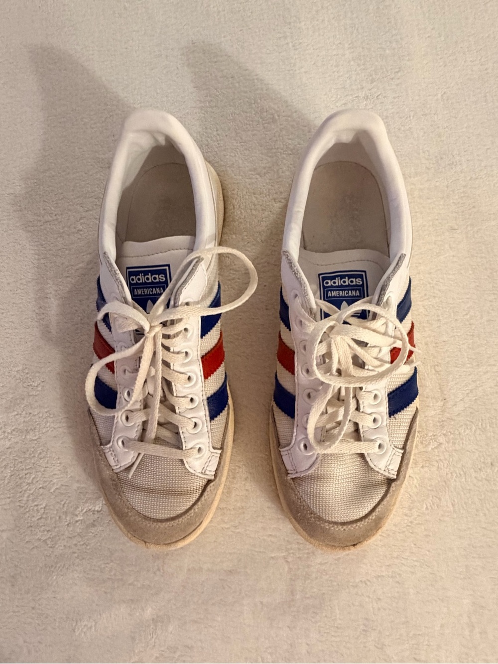 adidas Americana White Sneakers with Blue & Red Stripes